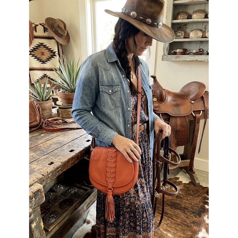 Foley Corinna La Trenza Saddle Bag‎ FC163060 PAPAYA Flap Leather Purse Orange